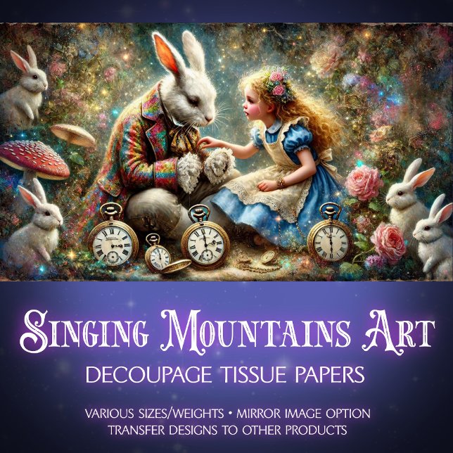 Papier Mousseline Alice et Rabbit Wonderland Forest Decoupage (Créateur téléchargé)