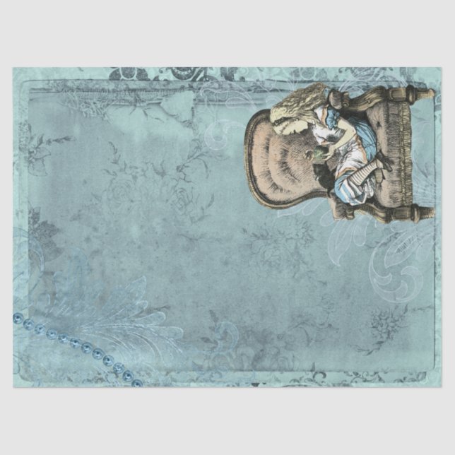 Papier Mousseline Alice in Wonderland Chaise et Kitten Blue Craft (Recto)