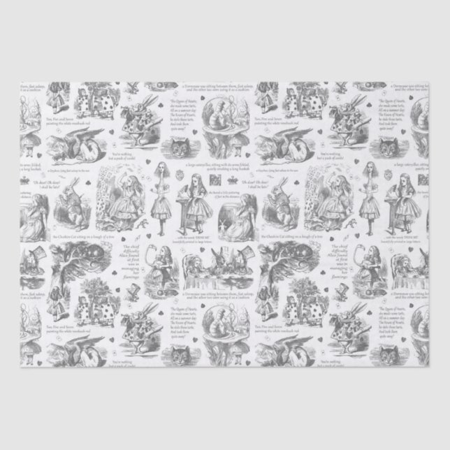 Papier Mousseline Alice in Wonderland Grey White Toile Citations (Recto)