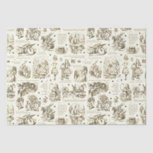 Papier Mousseline Alice in Wonderland Sepia Beige Toile Citations