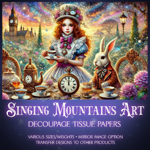 Papier Mousseline Alice Steampunk et Thé à la Russe du Lapin Blanc e