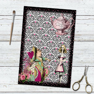 Papier Mousseline Alice vintage au pays des merveilles Théière Reine
