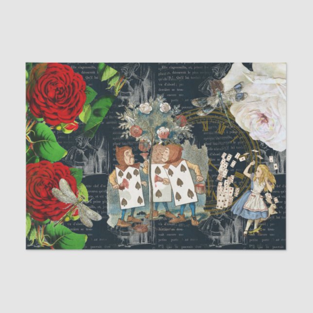 Papier Mousseline Alice Wonderland Cartes Roses Papier Tissu Littéra (Recto)
