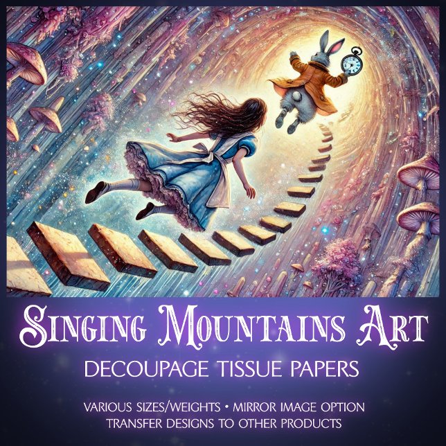Papier Mousseline Alice's Enchanted Wonderland Descent  Decoupage (Créateur téléchargé)