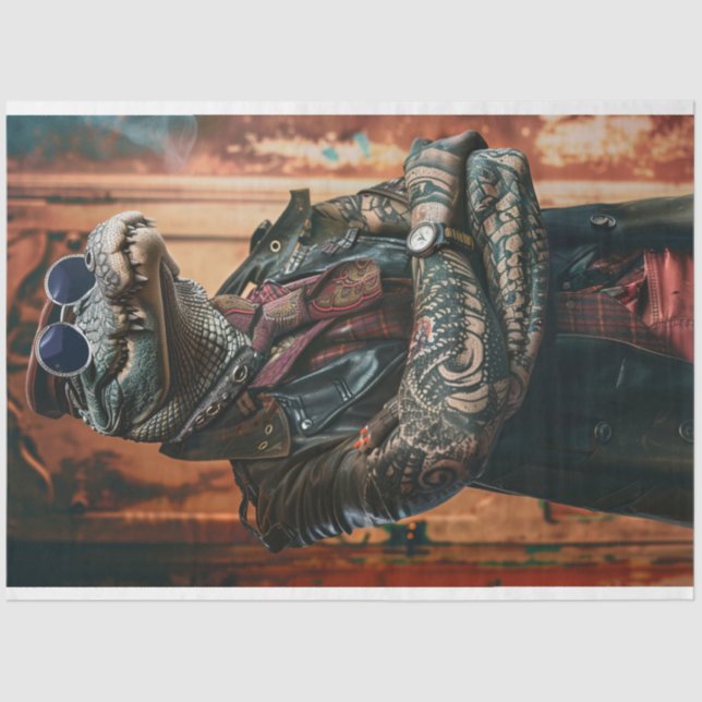 Papier Mousseline Alligator Boss Tattooé Déroupage retourné (Recto)