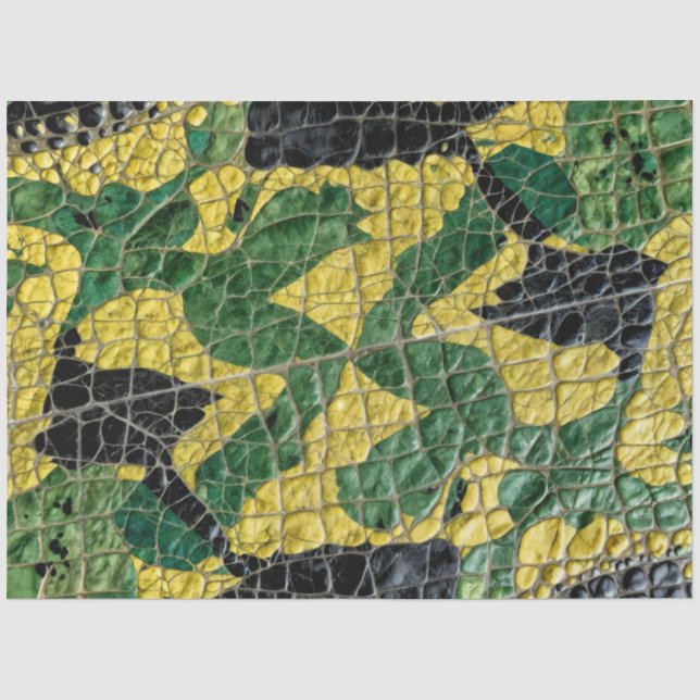 Papier Mousseline Alligator Crocodile Dragon Cuir Vert Jaune (Recto)