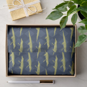 Papier Mousseline Alligators verts, Motif de diamants bleu marine