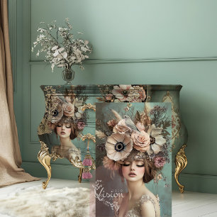 Papier Mousseline Allure vintage, Oiseau et Flapper Floral