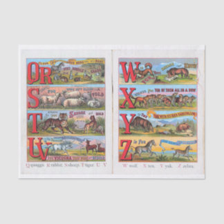 Papier Mousseline Alphabet animal vintage Livre illustré Tissue Pa
