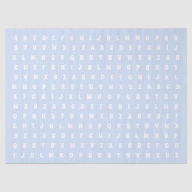 Papier Mousseline Alphabet Lettres Abc motif bleu clair blanc cadeau (Recto)