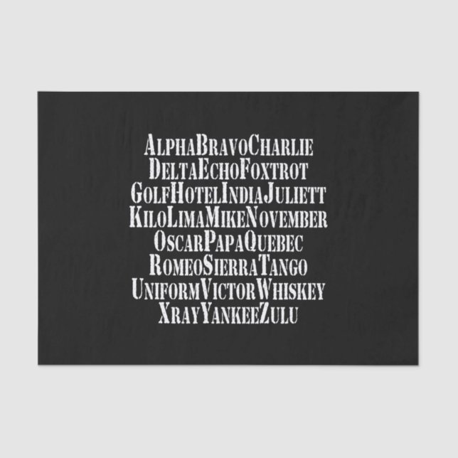 PAPIER MOUSSELINE ALPHABET PHONÉTIQUE / MOTS DE CODE (Recto)