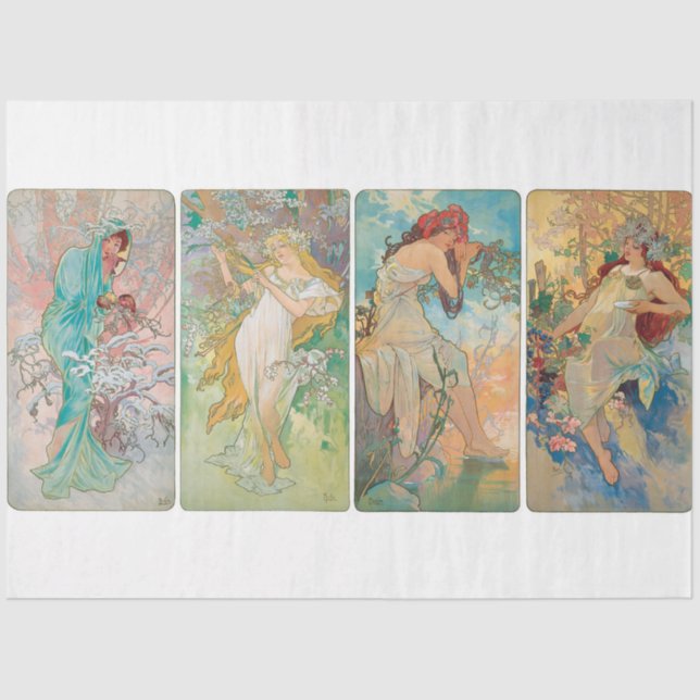 Papier Mousseline Alphonse Mucha Art Nouveau Saisons Découpage (Recto)
