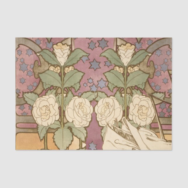 Papier Mousseline Alphonse Mucha Elegant Art Nouveau Stars Camellia 