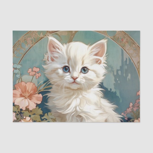 Papier Mousseline Alphonse Mucha Style Chat blanc (Recto)