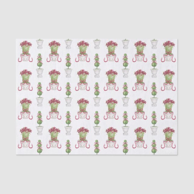 Papier Mousseline Amaryllis Bourgogne et Noël Topiaire (Recto)