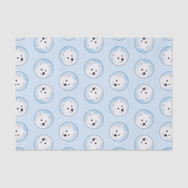 Papier Mousseline American Eskimo Eskie Puppy Peinture Cute Chien Ar (Recto)