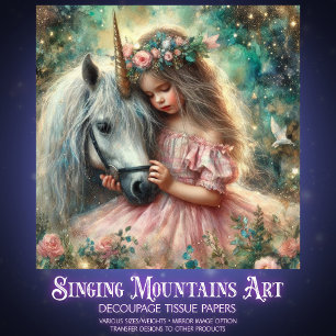 Papier Mousseline Amitié Magique Licorne Et Fille Decoupage 