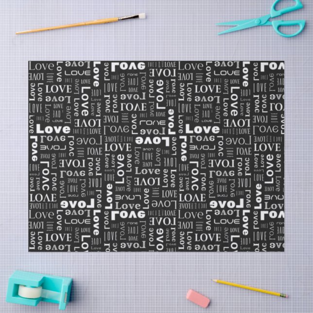 Papier Mousseline Amour blanc fond noir (Artisanat)