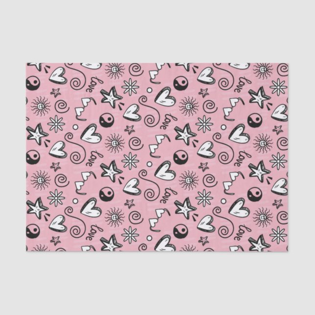 Papier Mousseline Amour Cool Ado Doodle Motif Saint-Valentin (Recto)