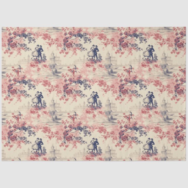 Papier Mousseline Amour moderne Valentine Rouge Toile de Jouy Motif (Recto)