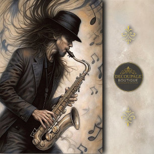 Papier Mousseline Amoureux du saxophone et du jazz découpage