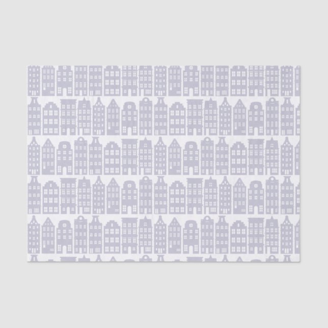 Papier Mousseline Amsterdam Canal Row Met un Motif bleu clair (Recto)