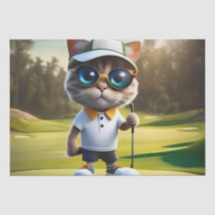 Papier Mousseline Amusant Animé Cat Golf Player,