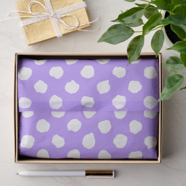 Papier Mousseline Amusant Violet Avec Des Points Blancs Irréguliers (Cadeau)