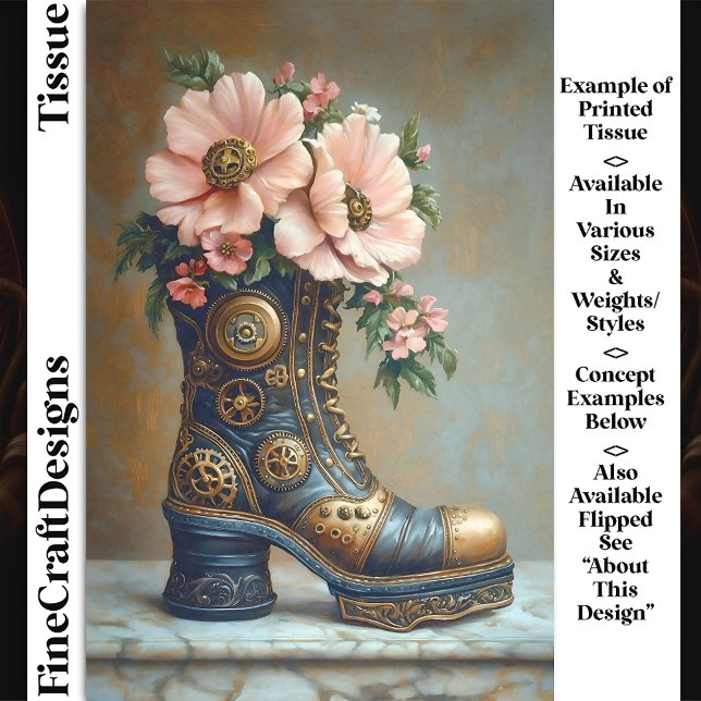 Papier Mousseline Amusants Steampunk Extreme Boot, Floral DG2R Decou (Créateur téléchargé)