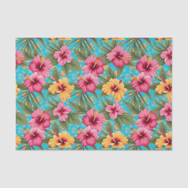 Papier Mousseline Ananas à fleurs tropicales (Recto)