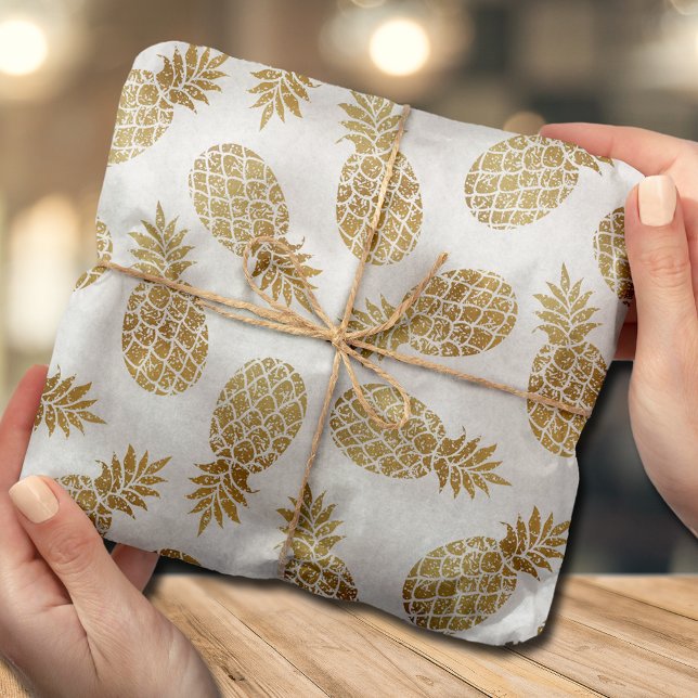 Papier Mousseline Ananas blanc chic Tropical (Créateur téléchargé)