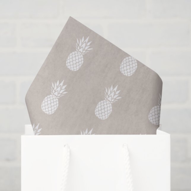 Papier Mousseline Ananas blanc préppy sur beige (Sac cadeau)