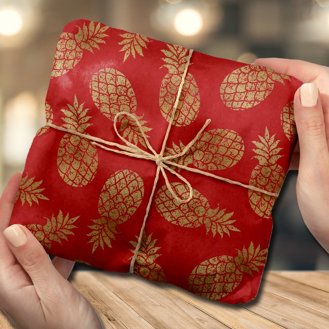 Papier Mousseline Ananas Chic Gold Tropical Rouge (Créateur téléchargé)