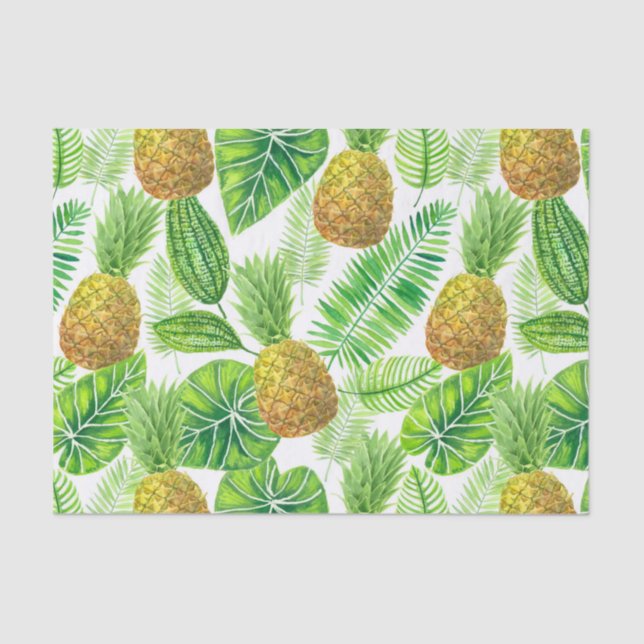 Papier Mousseline Ananas et feuilles tropicaux (Recto)