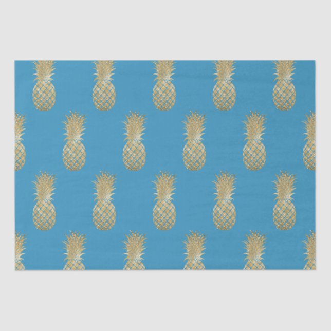 Papier Mousseline Ananas Glitzy Aqua Gold (Recto)
