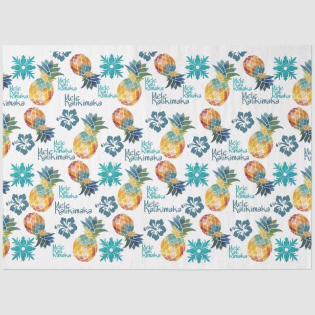 Papier Mousseline Ananas hawaïen et papier de tissus Hibiscus (Recto)