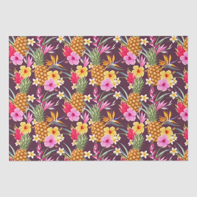 Papier Mousseline Ananas Tropicaux Et Fleur  (Recto)