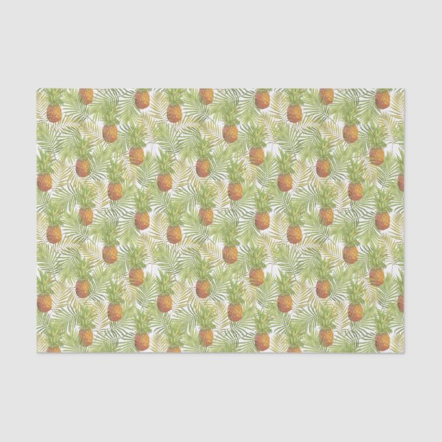 Papier Mousseline Ananas tropicaux sur fond blanc (Recto)