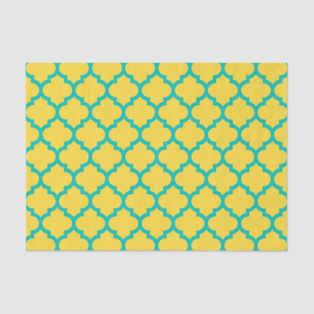 Papier Mousseline Ananas Turquoise marocain Quatrefoil Motif #5 (Recto)