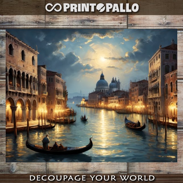 Papier Mousseline Ancien paysage côtier de Venise sur le canal à nit (Créateur téléchargé)