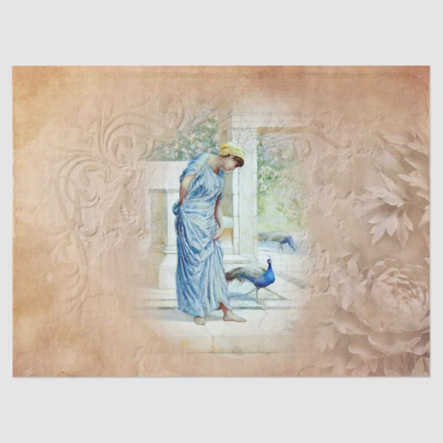Papier Mousseline Ancien temps Femme Peacock Tissu Papier (Recto)