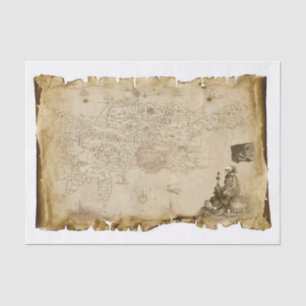 Papier Mousseline Ancienne carte de pirates Squelette Os crâne Drape