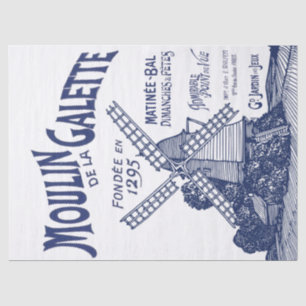 Papier Mousseline Ancienne Typographie Bleue de Moulin à Vent França