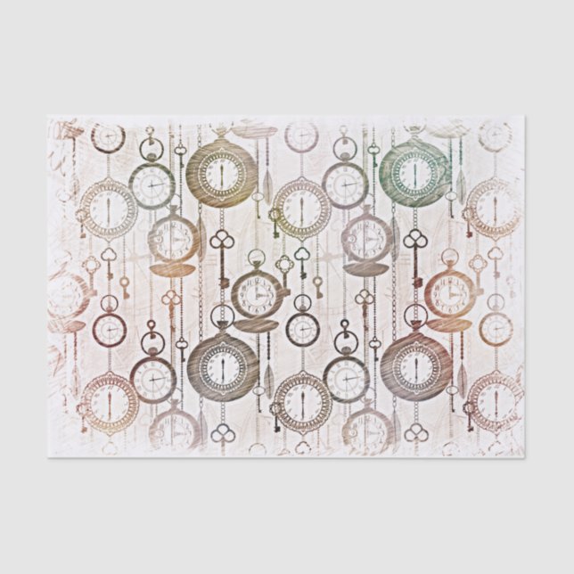 Papier Mousseline Anciennes horloges, motif de la montre, illustrati (Recto)