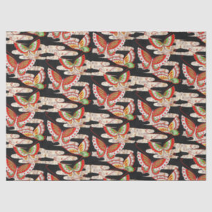 Papier Mousseline ANCIENS BULLETINS JAPONAIS Rouge Noir Blanc