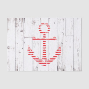 Papier Mousseline Ancre Naútico Bandes Rouges Bois Blanc Fête
