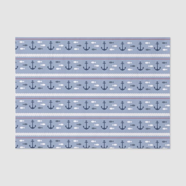 Papier Mousseline Ancres nautiques bleues et blanches (Recto)