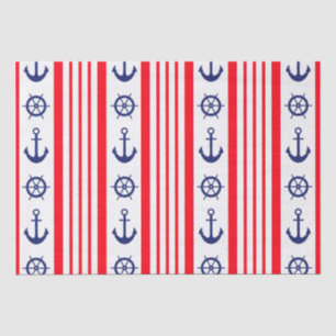 Papier Mousseline Ancres nautiques rouges et bleues personnalisées