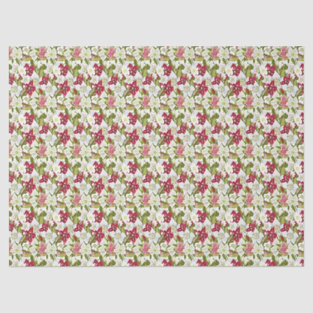 Papier Mousseline Anémones de Noël-Hellébores Fleuris Peints (Recto)