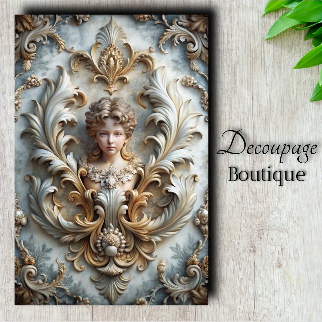 Papier Mousseline Ange baroque chérubin découpage (Baroque Angel Cherub Decoupage Tissue Paper)